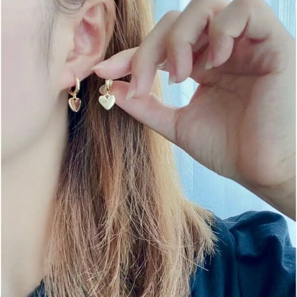 Gold Heart Hoop Earrings - Picture 3 of 4